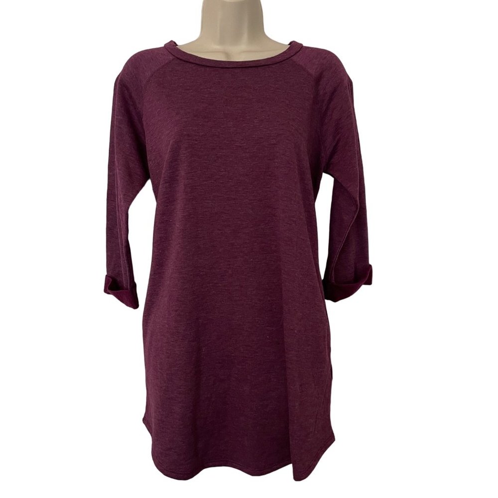 Carole Christian Tunic Top Womens Burgundy 3/4 Cuff Sleeve Pullover Size M